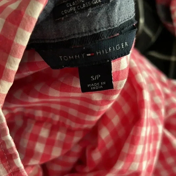 - TOMMY HILFIGER TOP BUTTON PINK & WHITE PLAID GINGHAM LONG SLEEVES SIZE SMALL - Picture 8 of 12